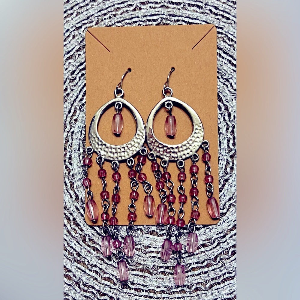 Chic Silver and Purple Chandelier Earrings